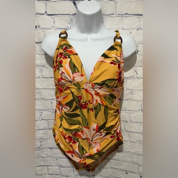 Kona Sol Women's Tortoise Ring One Piece High Coverage Yellow Floral Large - Picture 1 of 6